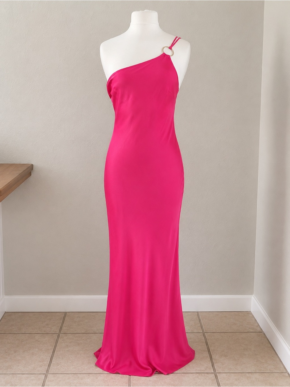 Forever 21 One-Shoulder Hot Pink Gown with Ring Strap